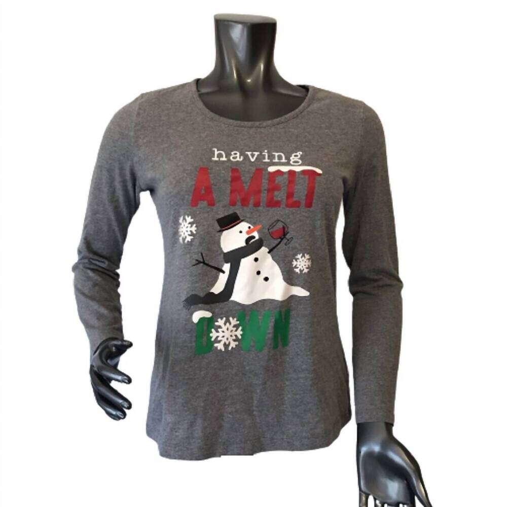 NEW FAMILY PJS women's meltdown graphic pajama top in snowflake